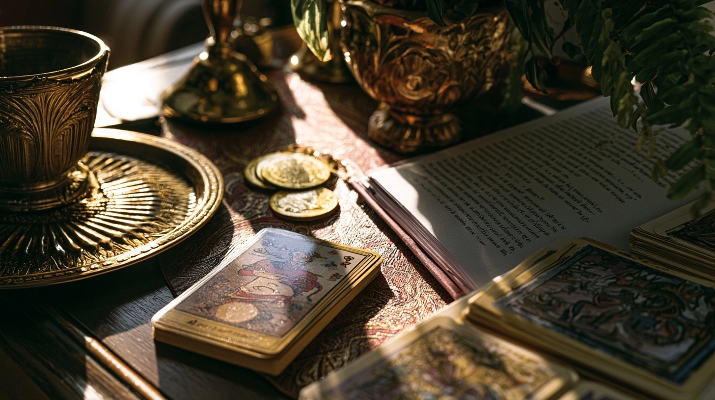As de Denier tarot avec pièce dorée et carnet de tirage
