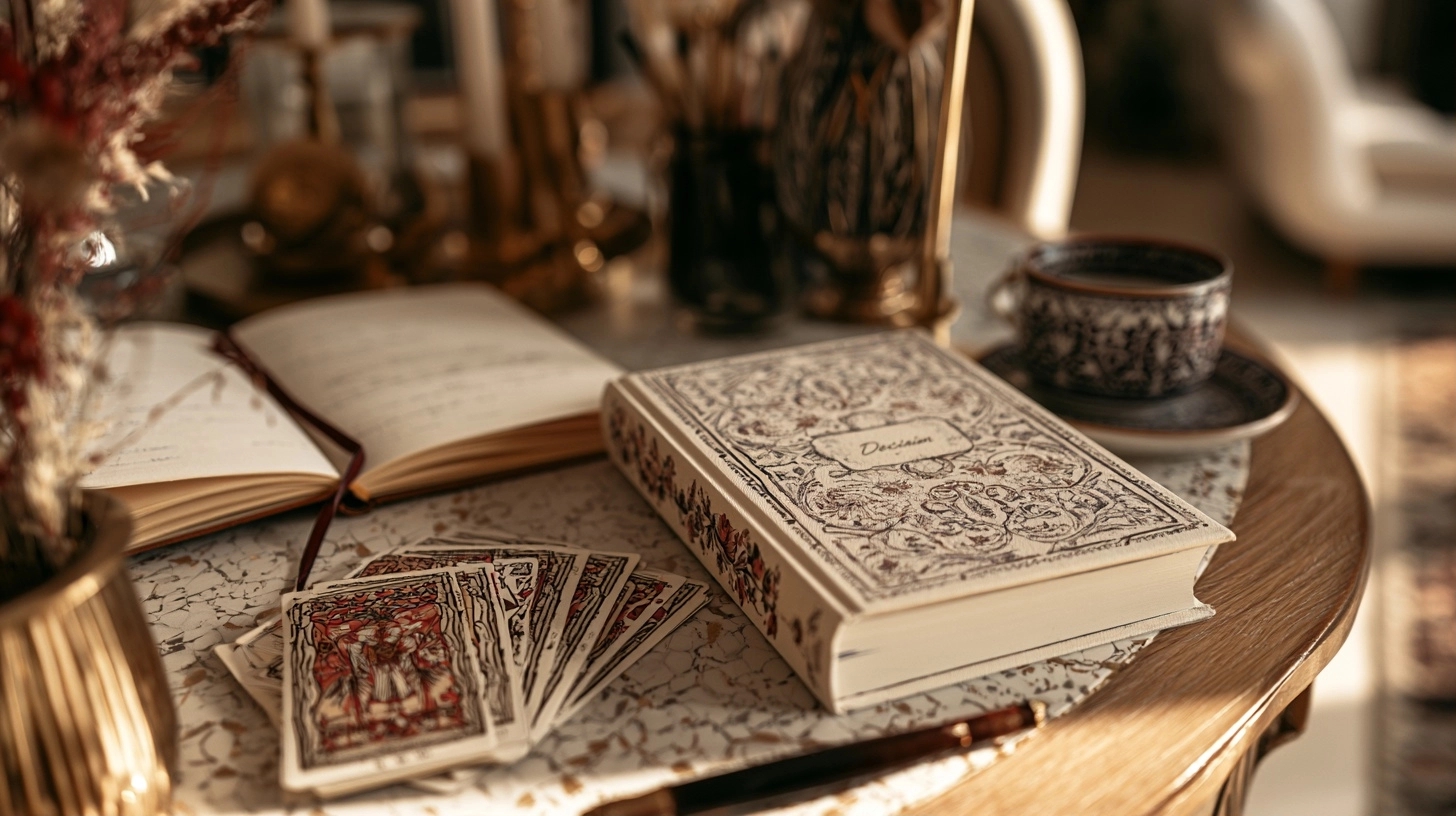 cartes de tarot et carnet de décisions pour amour et travail