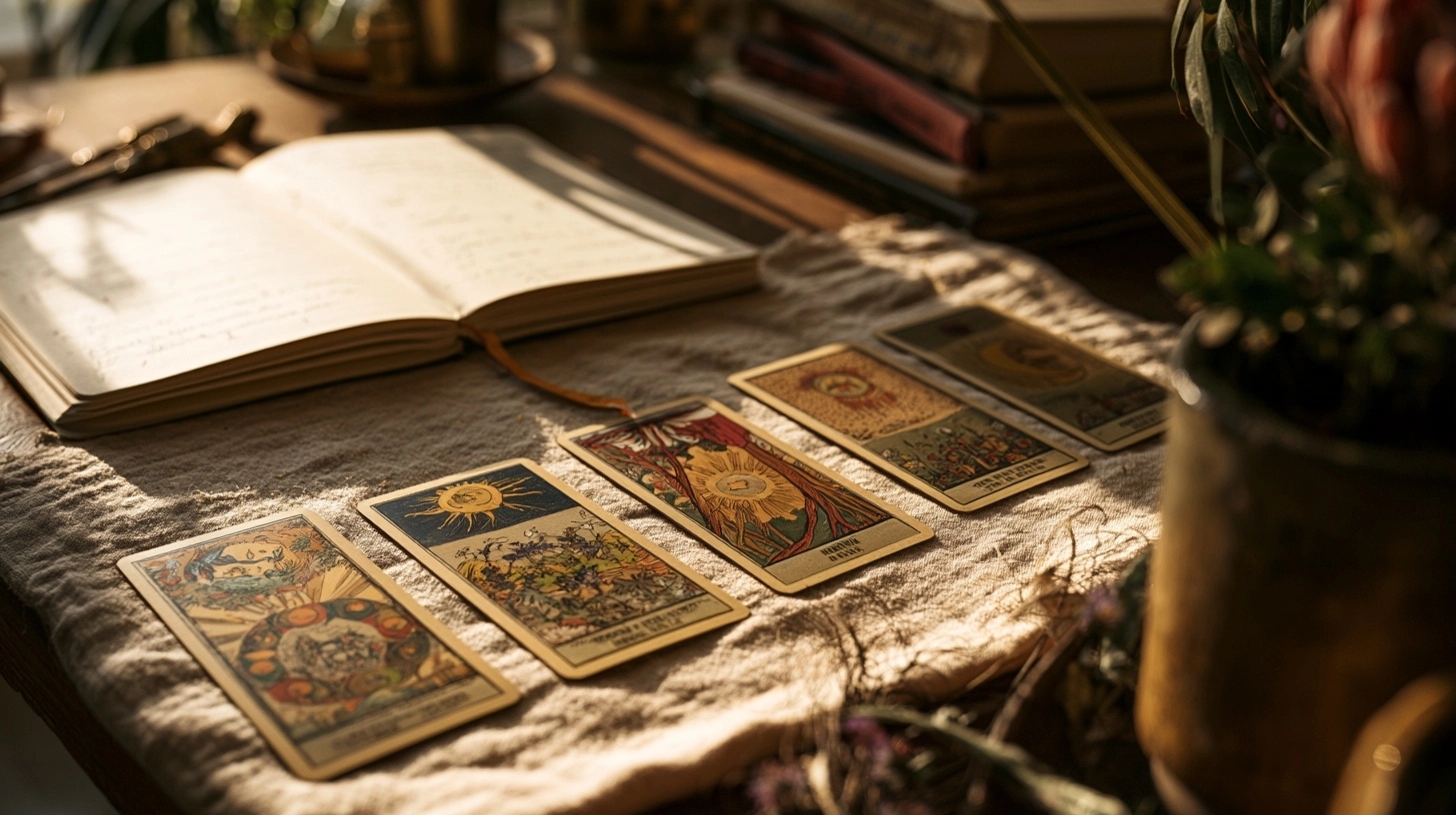 tirage tarot pleine lune en cinq cartes alignées