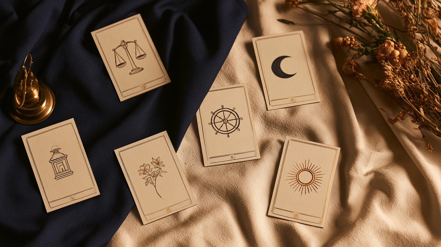Cartes symboliques disposées pour illustrer les associations de L’Hermite