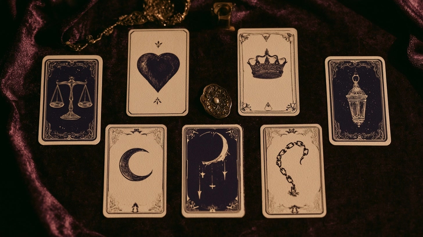 Cartes symboliques disposées pour illustrer les associations de la Justice
