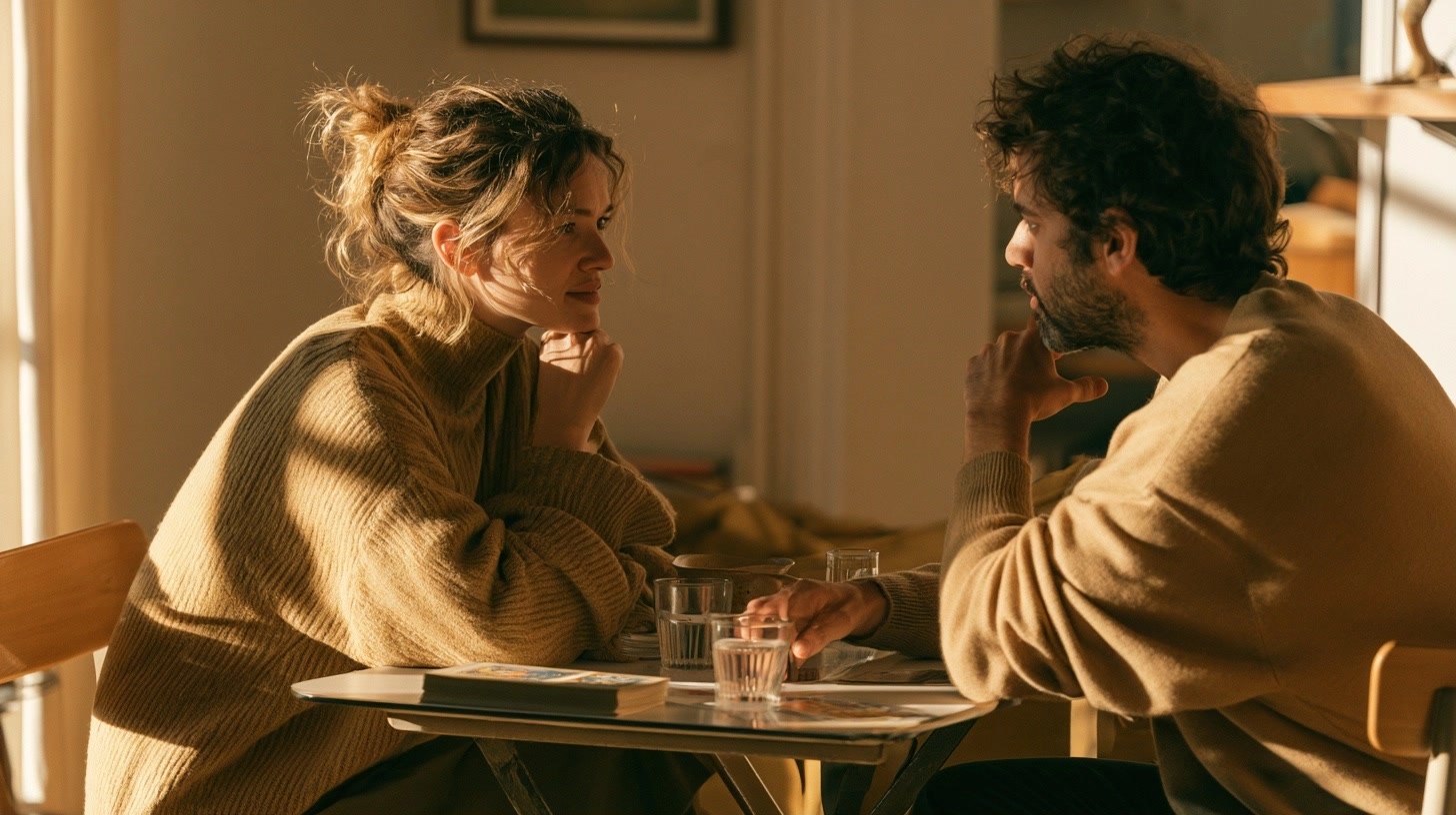 Deux adultes échangeant calmement pour illustrer La Force en amour