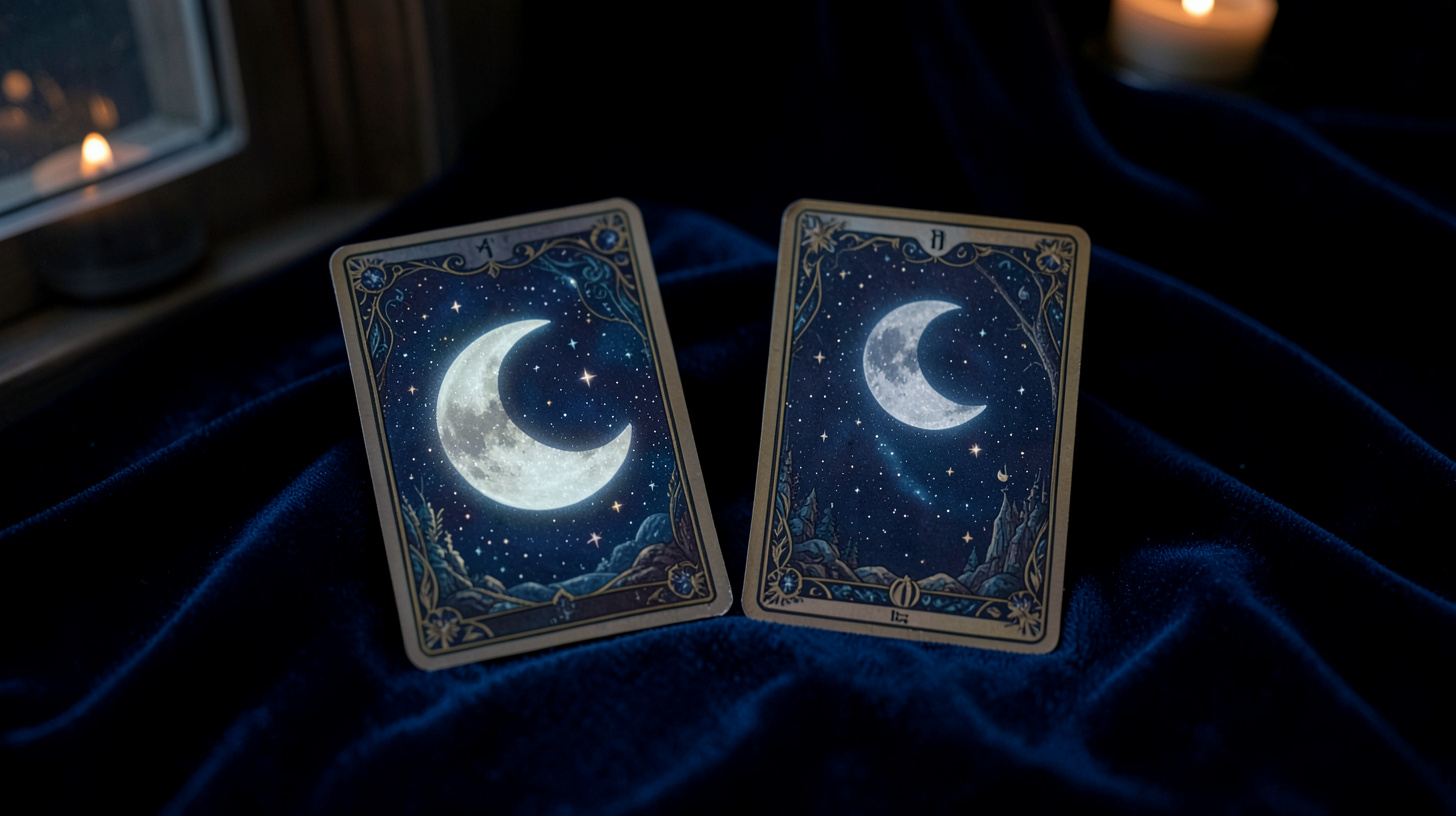 Cartes de tarot La Lune et L’Étoile dans une ambiance nocturne élégante