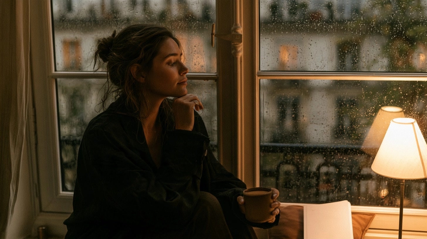Femme près d’une fenêtre sous la pluie pour évoquer une confiance qui se reconstruit