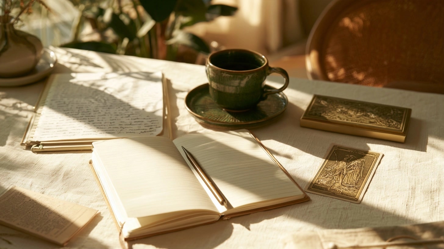 Bureau lumineux avec carnet, agenda et tasse pour illustrer un rythme de travail apaisé
