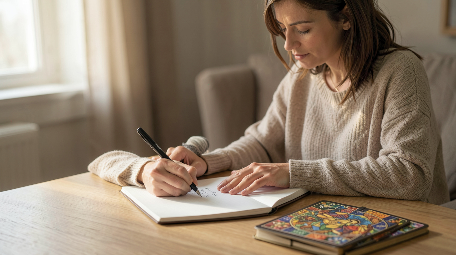 Carnet et jeu de tarot pour préparer une question amoureuse
